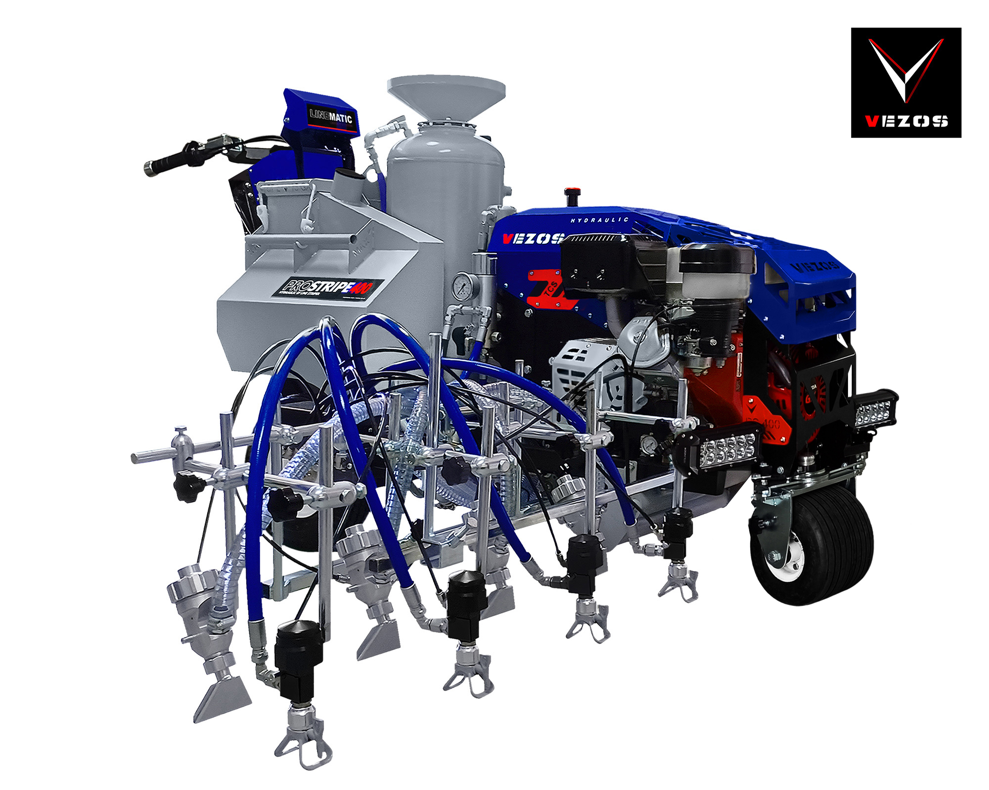 Self-Propelled Line Striper PROSTRIPE 400 SP LINEMATIC - Selective Steering - Pressurized Bead System - 4 Paint Guns