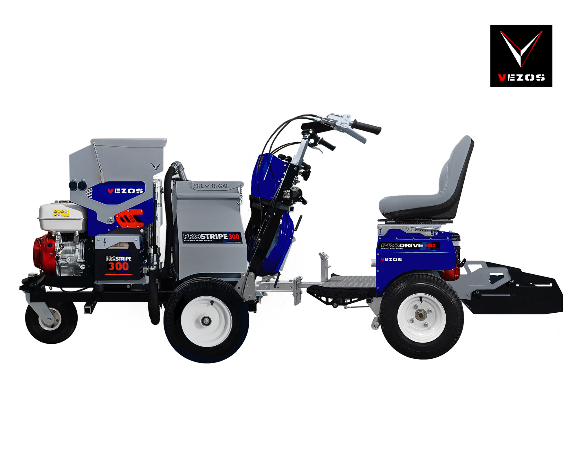 VEZOS Walk Behind Line Striper PROSTRIPE 300 WB 2 Paint Gun + Bead Hopper + Paint Hopper + SP Line Striper Driver PRODRIVE